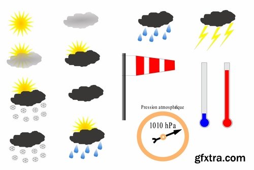 Collection of vector icons picture weather wind rain sun fog humidity 25 Eps