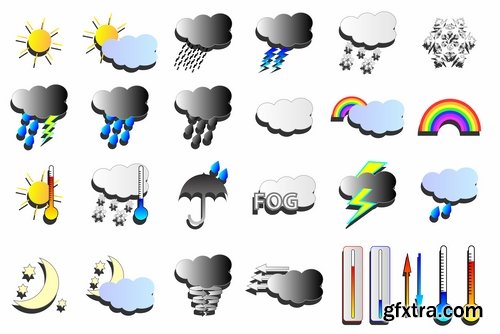 Collection of vector icons picture weather wind rain sun fog humidity 25 Eps