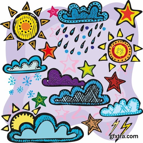 Collection of vector icons picture weather wind rain sun fog humidity 25 Eps