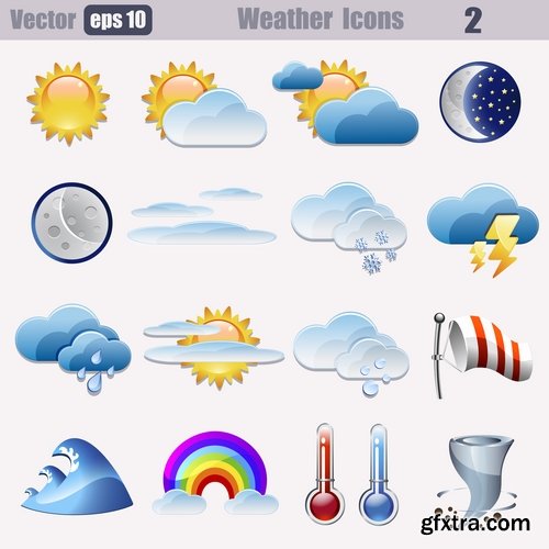 Collection of vector icons picture weather wind rain sun fog humidity 25 Eps