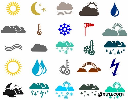 Collection of vector icons picture weather wind rain sun fog humidity 25 Eps