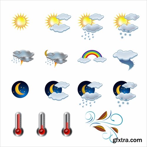 Collection of vector icons picture weather wind rain sun fog humidity 25 Eps