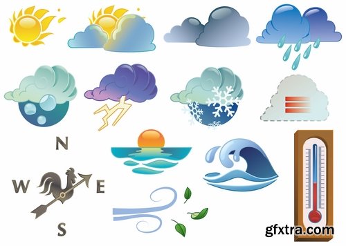 Collection of vector icons picture weather wind rain sun fog humidity 25 Eps