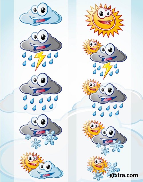 Collection of vector icons picture weather wind rain sun fog humidity 25 Eps