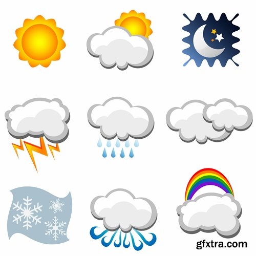 Collection of vector icons picture weather wind rain sun fog humidity 25 Eps