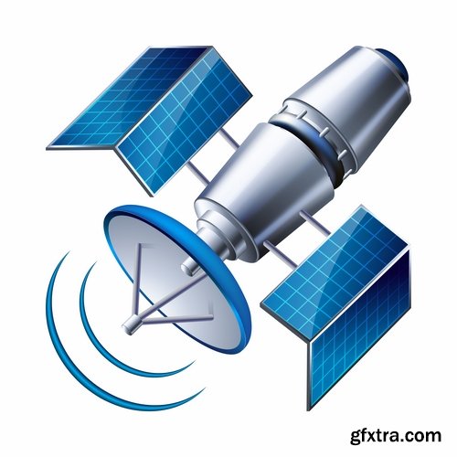 Collection of vector image communication satellite telemetry high-tech technology 25 Eps