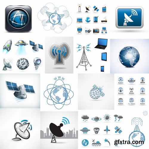 Collection of vector image communication satellite telemetry high-tech technology 25 Eps