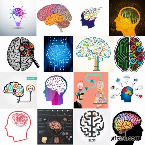 Collection of vector picture human brain neuron impulse 25 Eps