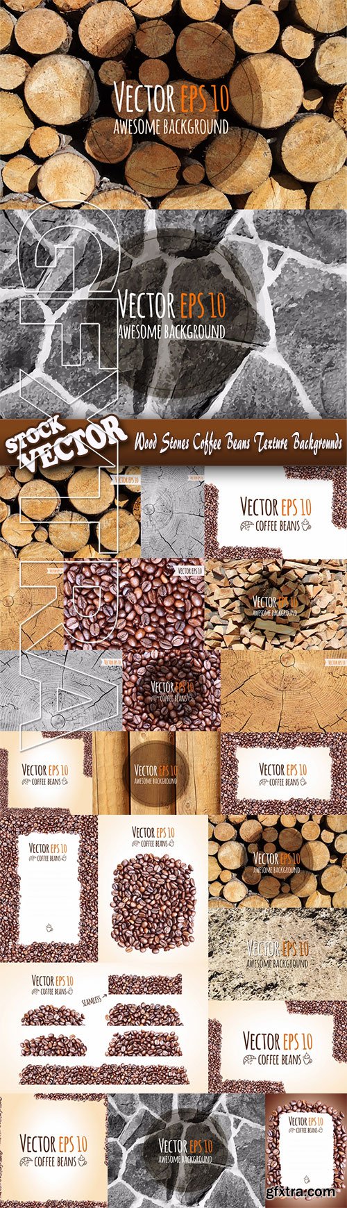 Stock Vector - Wood Stones Coffee Beans Texture Backgrounds