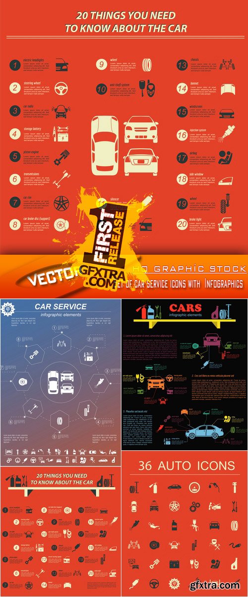 Stock Vector - Set of car service icons with Infographics