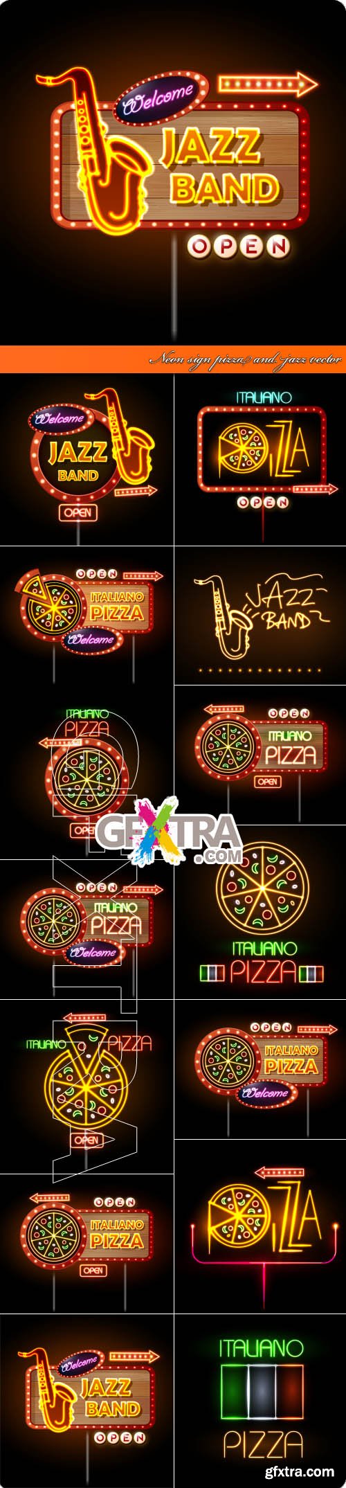 Neon sign pizza and jazz vector