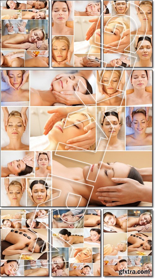 Women having facial or body massage in spa salon - Stock photo