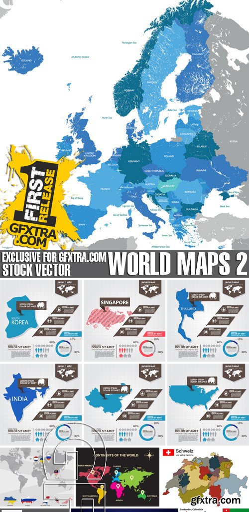 Stock Vectors - World maps 2, 25xEPS