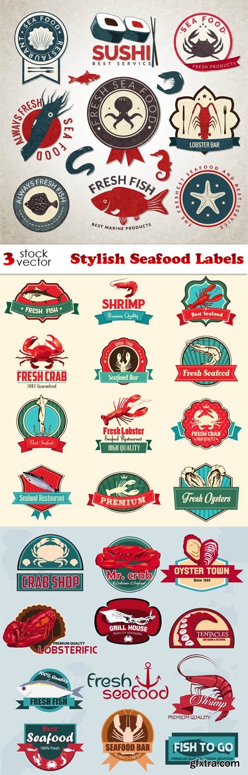 Vectors - Stylish Seafood Labels