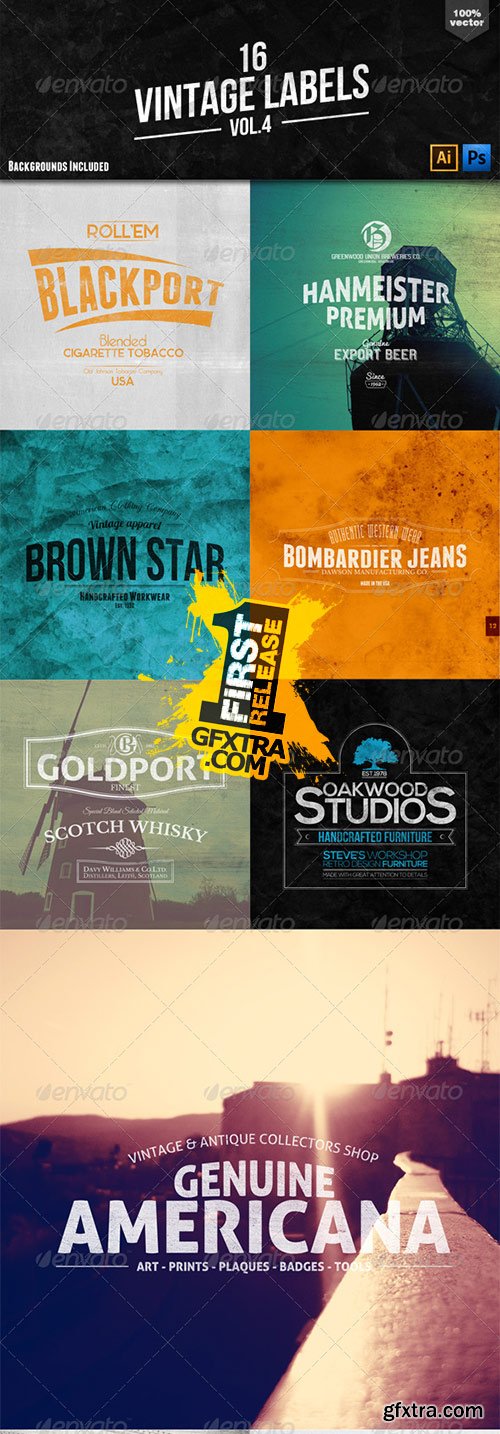 GraphicRiver - 16 Vintage Labels and Badges Vol.4 6410345