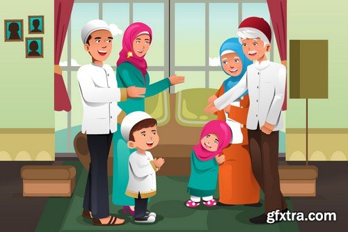 Stock Vectors - Muslim family, 25xEPS