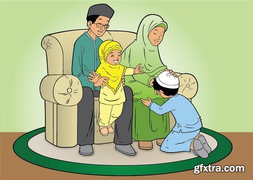 Stock Vectors - Muslim family, 25xEPS