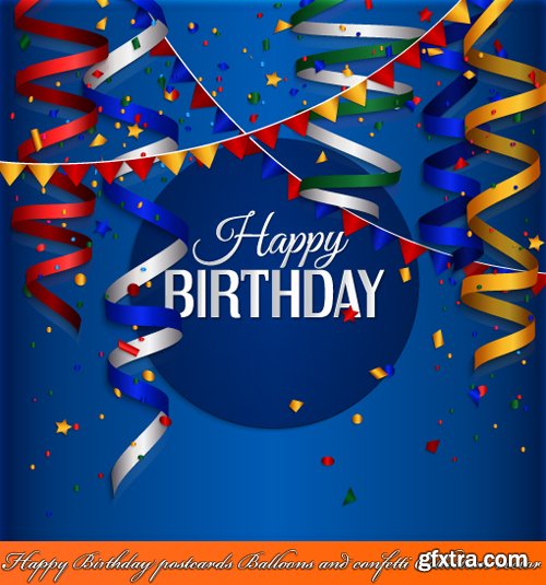 Happy Birthday postcards Balloons and confetti Collection vector