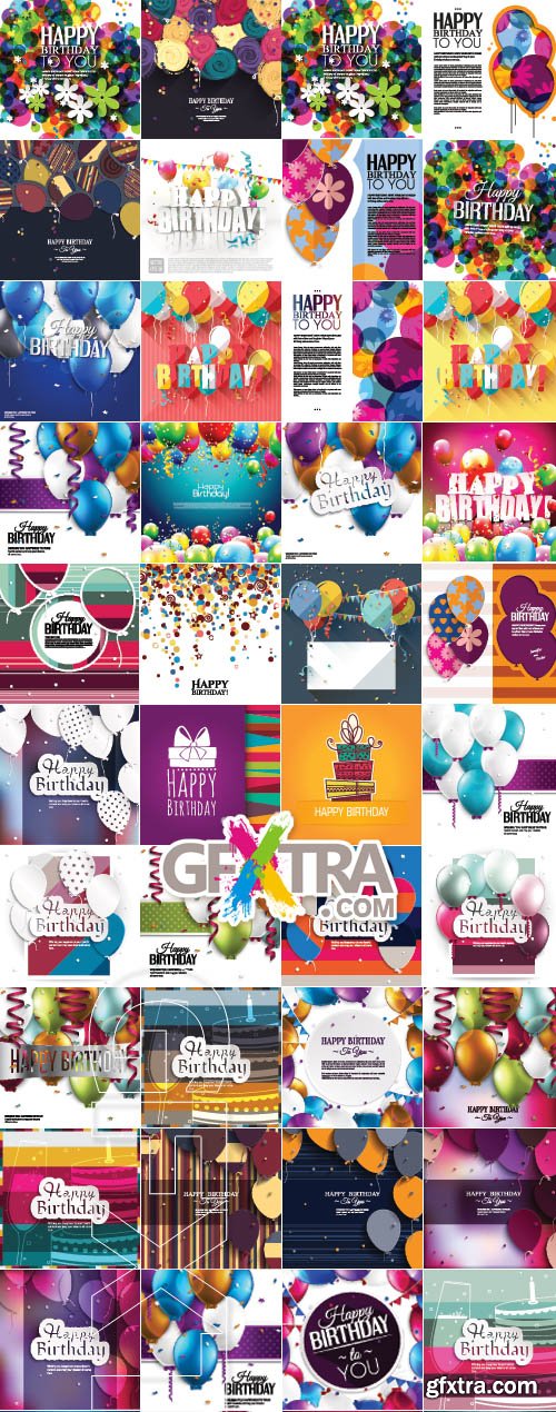 Happy Birthday postcards Balloons and confetti Collection vector