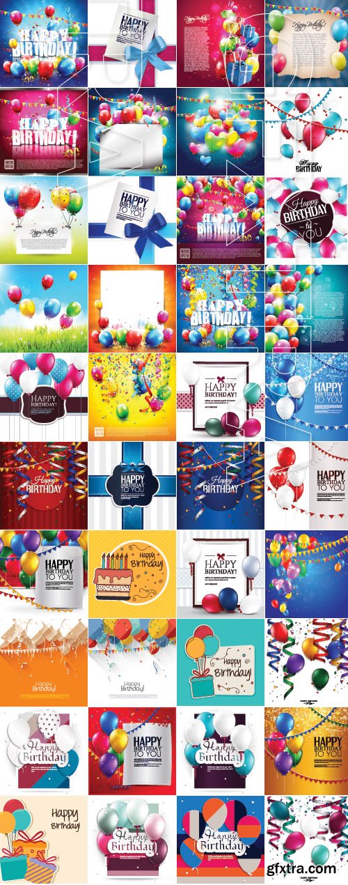 Happy Birthday postcards Balloons and confetti Collection vector