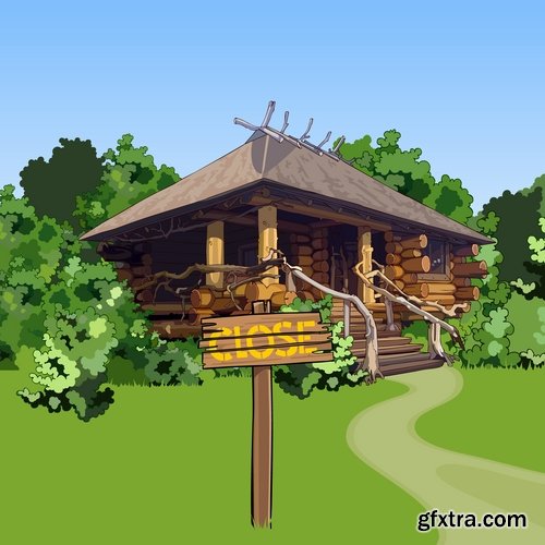 Collection of vector image house and lodge ethnic construction 25 Eps