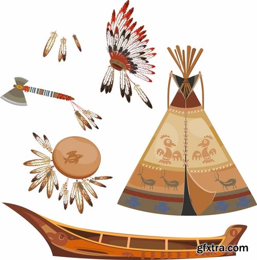 Collection of vector image house and lodge ethnic construction 25 Eps