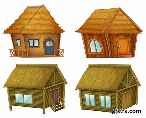 Collection of vector image house and lodge ethnic construction 25 Eps