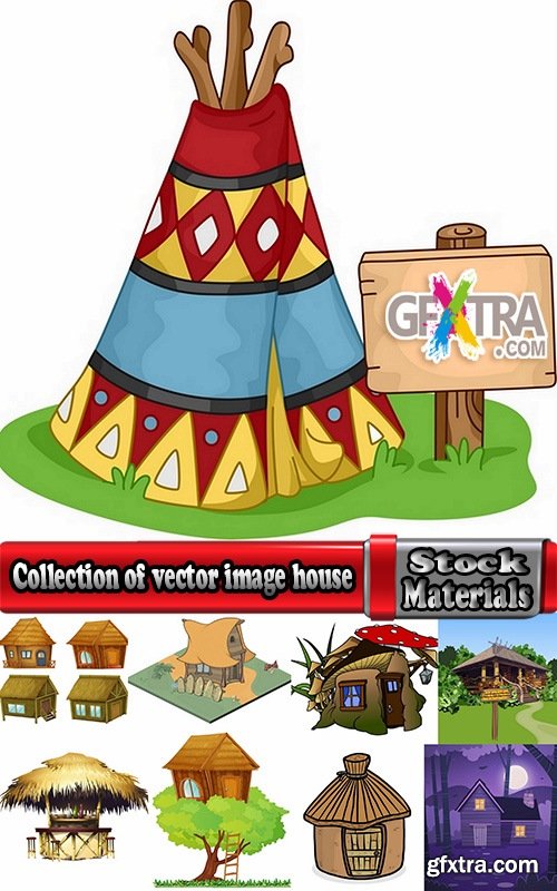 Collection of vector image house and lodge ethnic construction 25 Eps