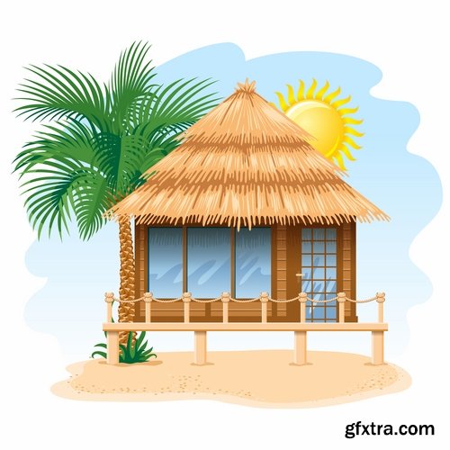 Collection of vector image house and lodge ethnic construction 25 Eps