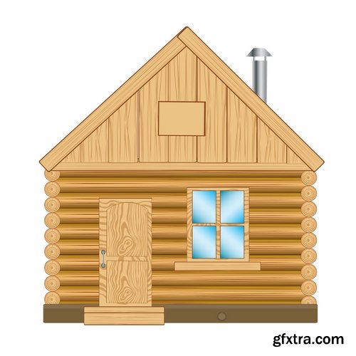 Collection of vector image house and lodge ethnic construction 25 Eps