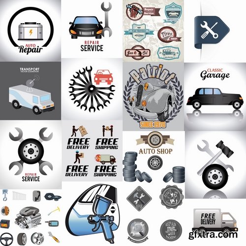 Collection of vector picture shop automotive theme and illustration 25 Eps