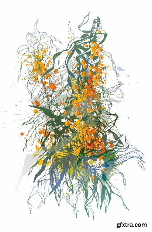 Collection of vector picture sea buckthorn berry yellow 25 Eps