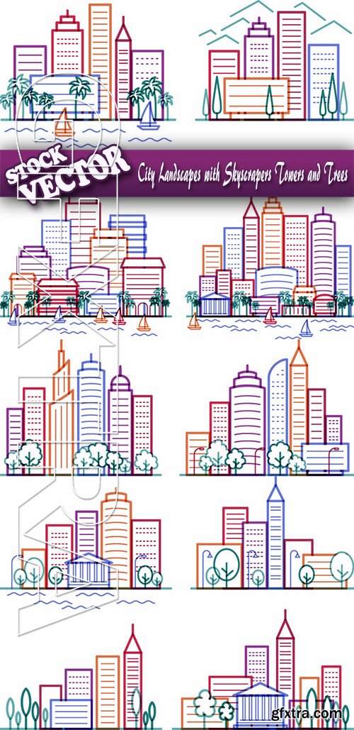 Stock Vector - City Landscapes with Skyscrapers Towers and Trees