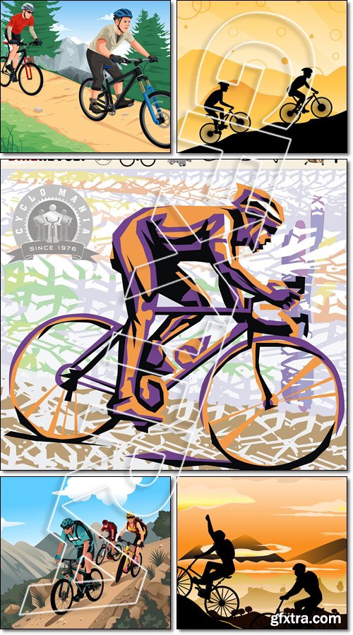 Cyclist. Mountain bikers in the mountain - Vector