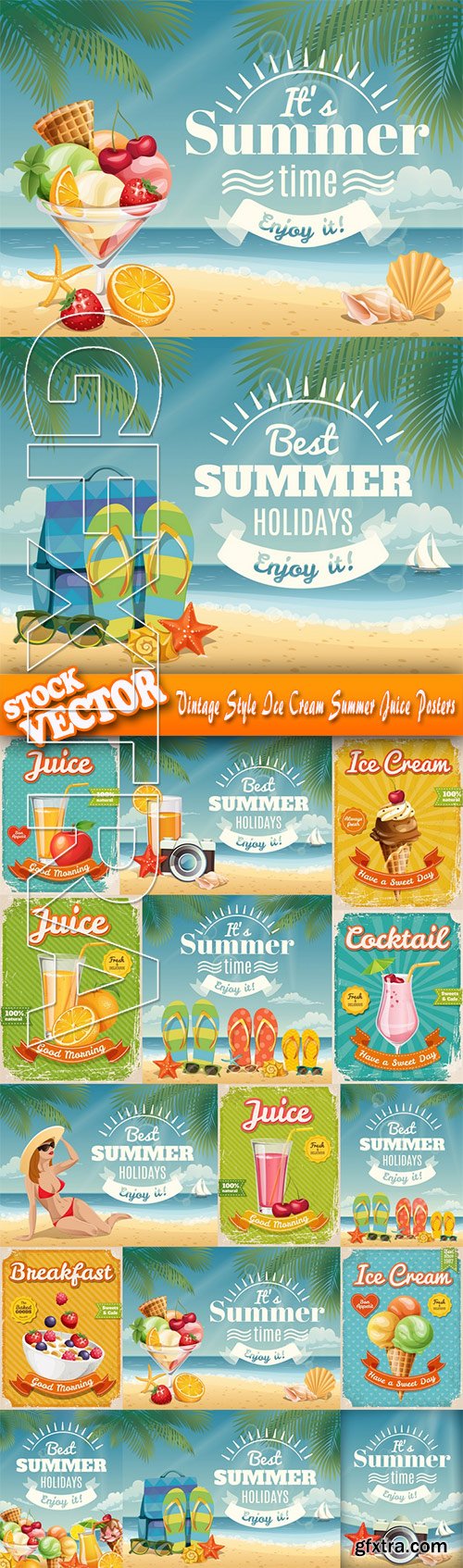 Stock Vector - Vintage Style Ice Cream Summer Juice Posters