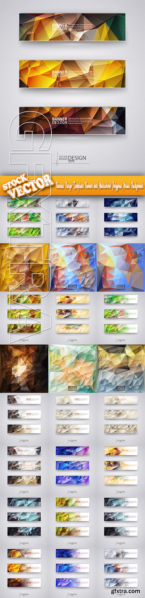 Stock Vector - Business Design Templates Banners with Multicolored Polygonal Mosaic Backgrounds