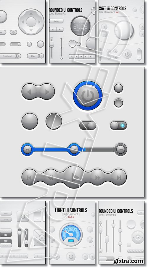 Rounded Light Web UI Controls Design Elements - Vector