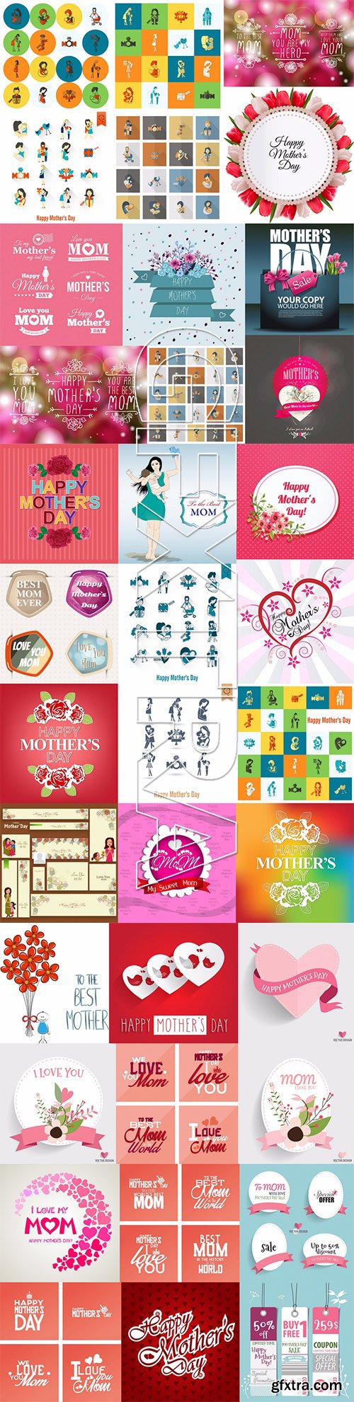 Stock Vector - Happy Mothers Day Cards Labels Icons Design Elements, 50EPS