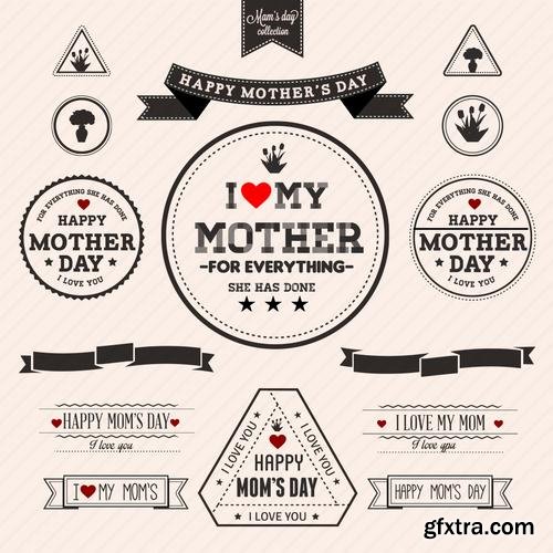 Stock Vector - Happy Mothers Day Cards Labels Icons Design Elements, 50EPS