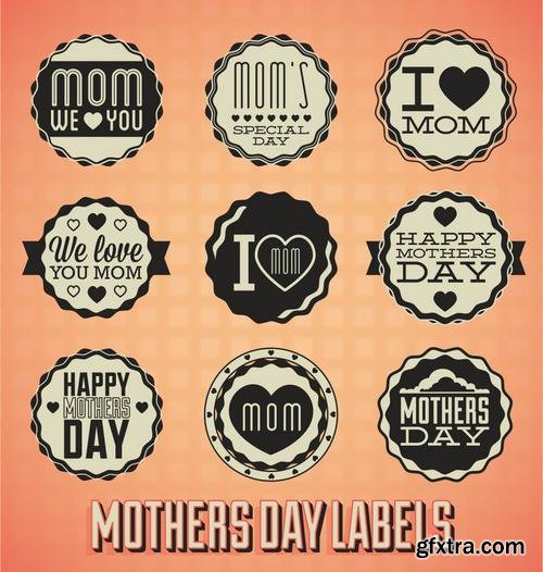 Stock Vector - Happy Mothers Day Cards Labels Icons Design Elements, 50EPS