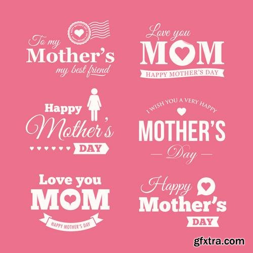 Stock Vector - Happy Mothers Day Cards Labels Icons Design Elements, 50EPS