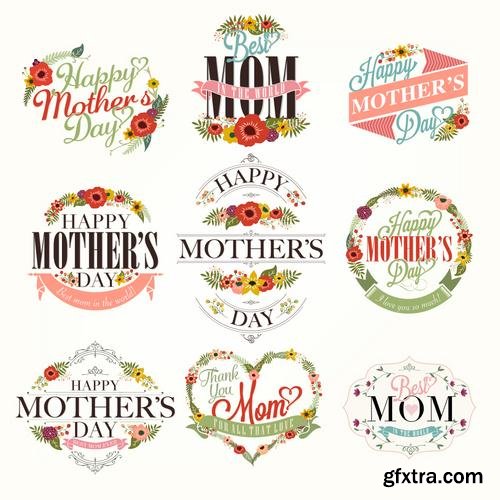 Stock Vector - Happy Mothers Day Cards Labels Icons Design Elements, 50EPS