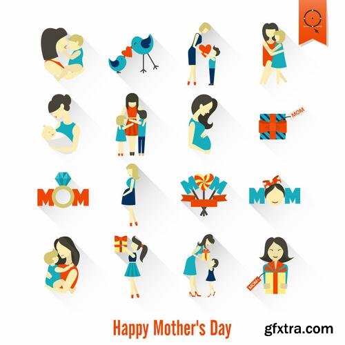 Stock Vector - Happy Mothers Day Cards Labels Icons Design Elements, 50EPS