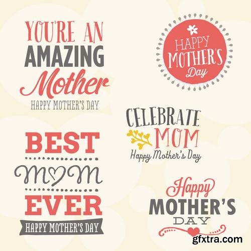 Stock Vector - Happy Mothers Day Cards Labels Icons Design Elements, 50EPS