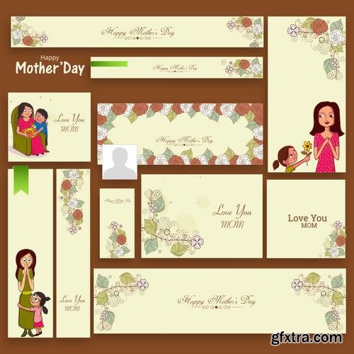 Stock Vector - Happy Mothers Day Cards Labels Icons Design Elements, 50EPS