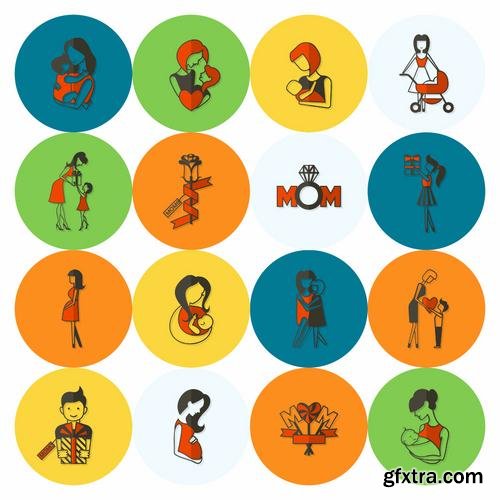 Stock Vector - Happy Mothers Day Cards Labels Icons Design Elements, 50EPS