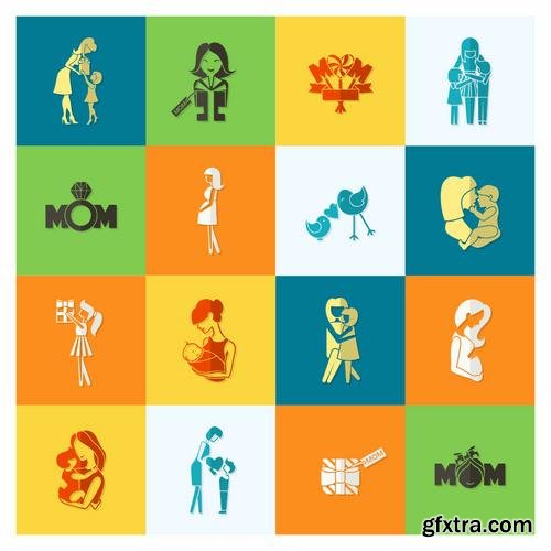 Stock Vector - Happy Mothers Day Cards Labels Icons Design Elements, 50EPS