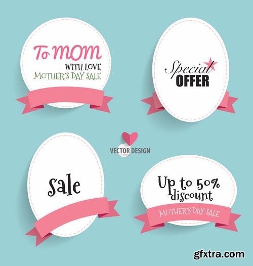 Stock Vector - Happy Mothers Day Cards Labels Icons Design Elements, 50EPS