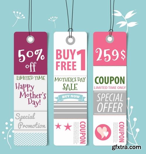 Stock Vector - Happy Mothers Day Cards Labels Icons Design Elements, 50EPS