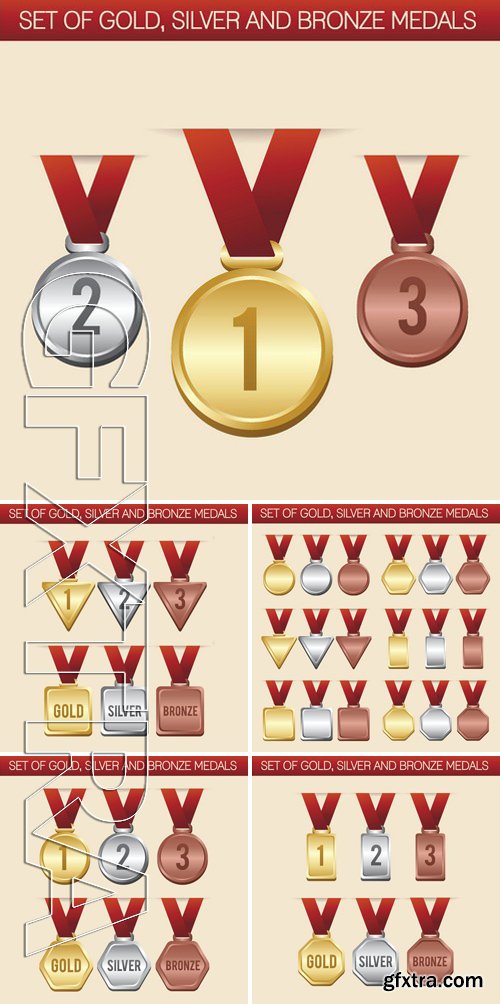 Stock Vectors - Set of gold silver and bronze medals